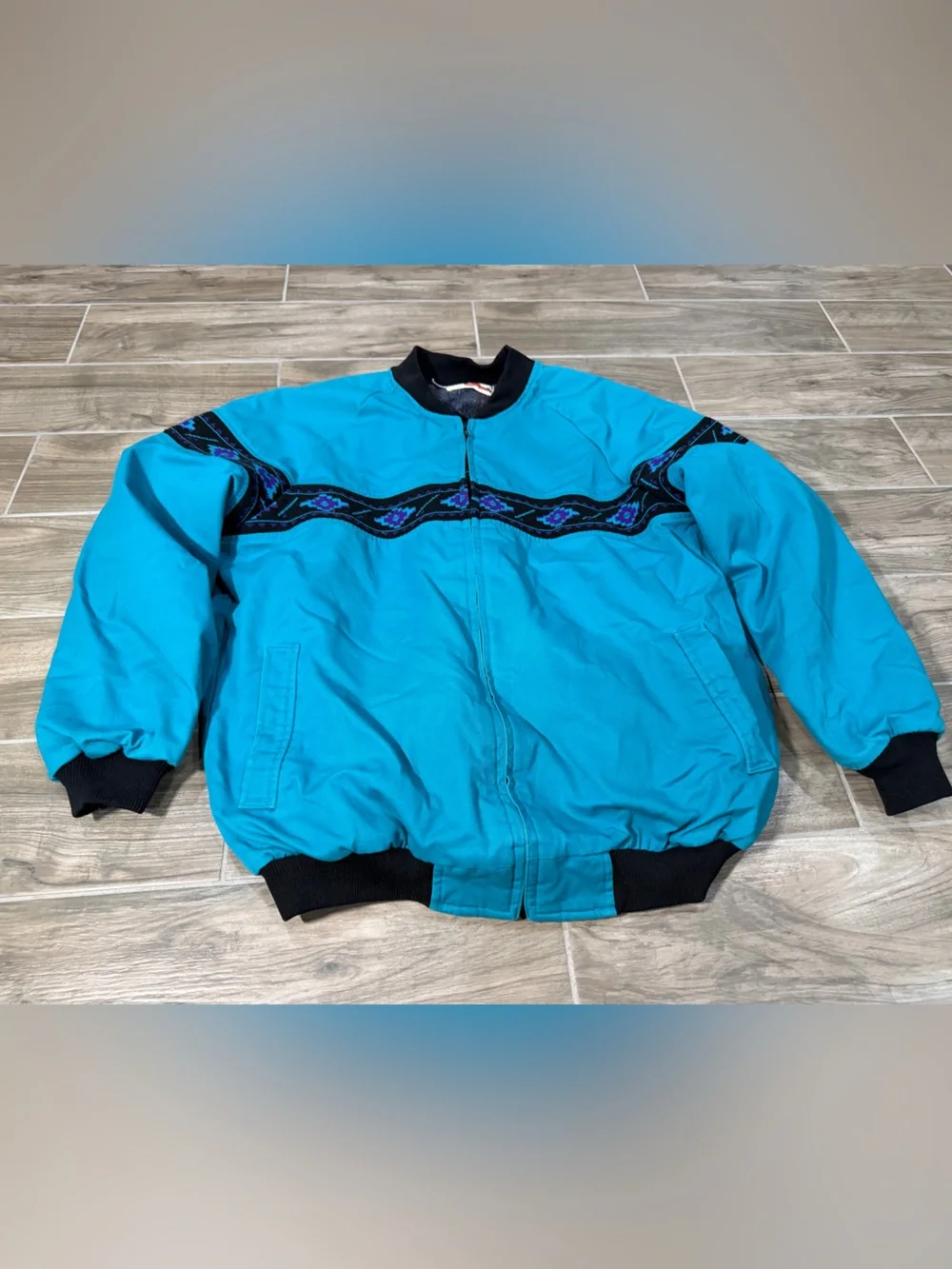 Vintage 90's Comfy Casuals Ski Jacket Turquoise Bomber Aztec Made In USA Large